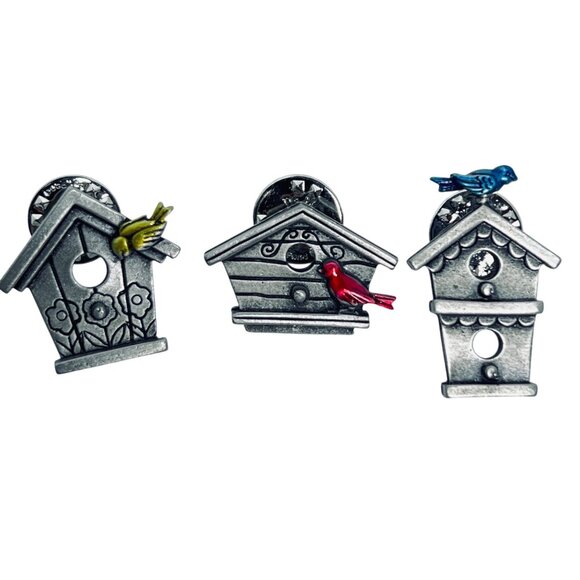Jonette Jewelry Jewelry - Set Of 3 Jonette Jewelry Silver Tone & Enamel Bird House Lapel Pins (5842)